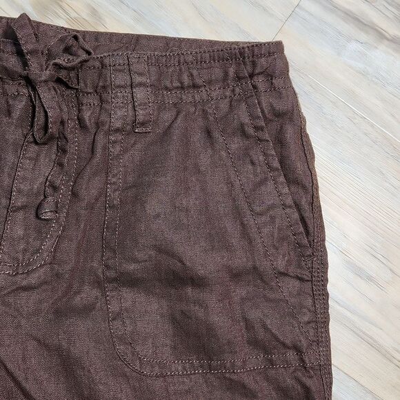 📐☔️🐞Liz Claiborne Brown Audra Linen Cropped Pants Size 6 - Picture 5 of 11